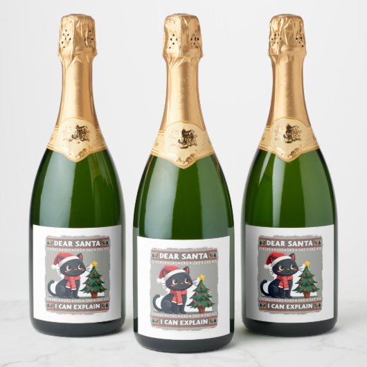 Funny Black Cat Weihnachten Liebe Weihnachten, ich Schaumweinetikett (Flaschen)