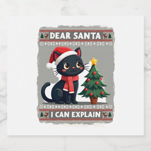 Funny Black Cat Weihnachten Liebe Weihnachten, ich Schaumweinetikett (Einzelnes Label)