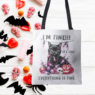 Funny Black Cat Weihnachtslicht Halloween Tasche