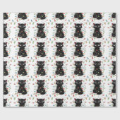 Funny Black Cat Weihnachtslicht Wrapping Paper Geschenkpapier (Flach)