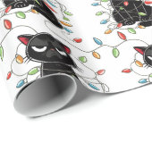 Funny Black Cat Weihnachtslicht Wrapping Paper Geschenkpapier (Rolleneckpunkt)