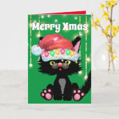 Funny Black Cat Weihnachtsmannmütze tree Lights Sp Karte (Gelbe Blume)