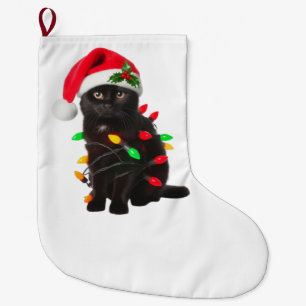 Funny Black Cat Weihnachtsmannmütze Weihnachtsbaum Großer Weihnachtsstrumpf