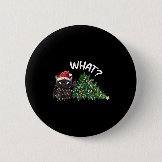Funny Black Cat What_ Christmas Tree Funny Cat Lov Button (Vorderseite)