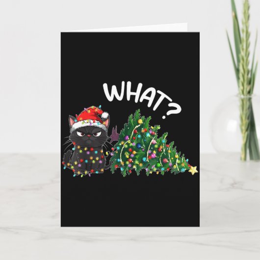 Funny Black Cat What_ Christmas Tree Funny Cat Lov Karte (Vorderseite)