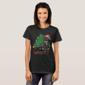 Funny Black Cat What? Christmas Tree Humor T-Shirt (Vorne ganz)