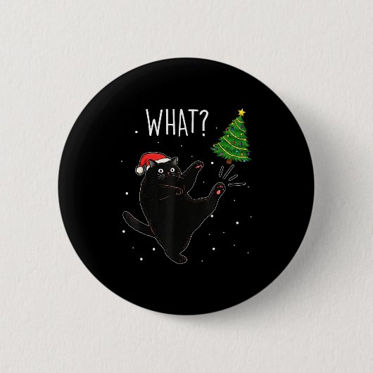Funny Black Cat What_ Christmas Tree Meme Xmas Men Button (Vorderseite)