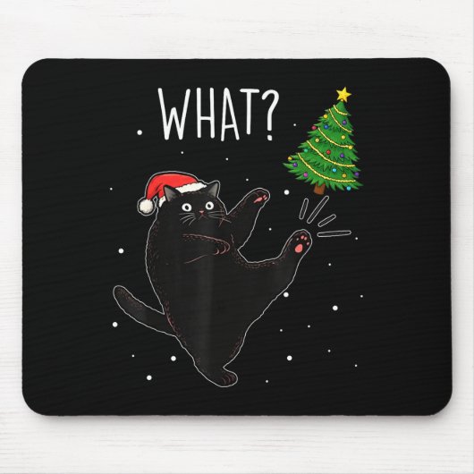 Funny Black Cat What_ Christmas Tree Meme Xmas Men Mousepad (Vorne)