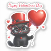 Funny Black Cat With Balloons Valentine's Day Aufkleber (Vorderseite)