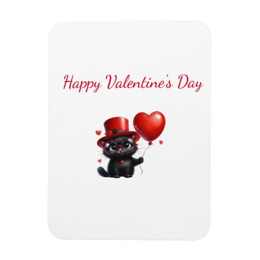 Funny Black Cat With Balloons Valentine's Day Magnet (Vertikal)