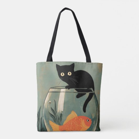 Funny Black cat with Fish Tasche (Rückseite)