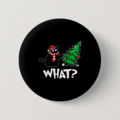 Funny Black Cat Xmas Pushing Christmas Tree Over C Button (Vorderseite)