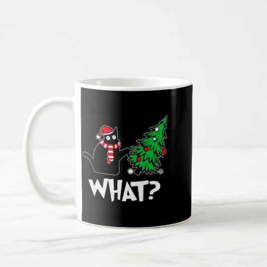 Funny Black Cat Xmas Pushing Christmas Tree Over C Kaffeetasse (Links)