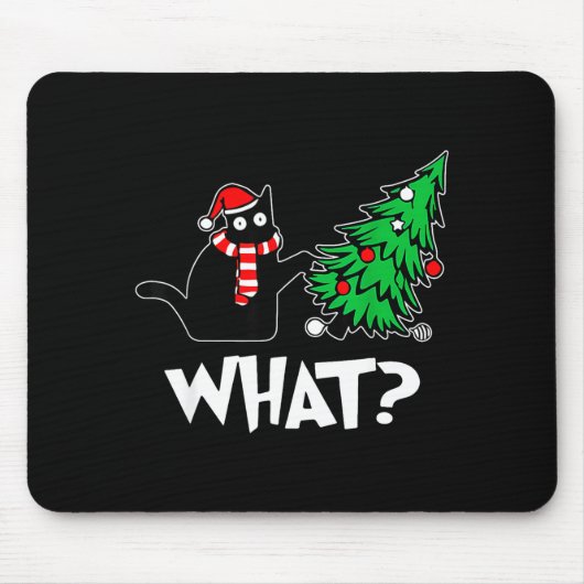 Funny Black Cat Xmas Pushing Christmas Tree Over C Mousepad (Vorne)