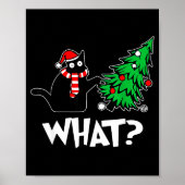 Funny Black Cat Xmas Pushing Christmas Tree Over C Poster (Vorne)