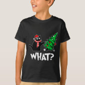 Funny Black Cat Xmas Pushing Christmas Tree Over C T-Shirt (Vorderseite)