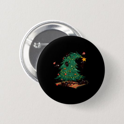 Funny Black Cats Christmas Xmas Tree Family Pajama Button (Vorne & Hinten)