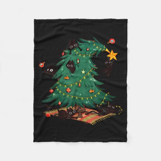 Funny Black Cats Christmas Xmas Tree Family Pajama Fleecedecke (Vorderseite)