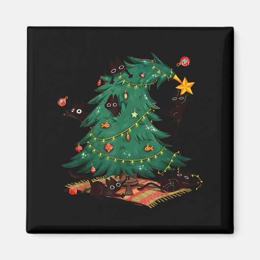 Funny Black Cats Christmas Xmas Tree Family Pajama Magnet (Vorne)