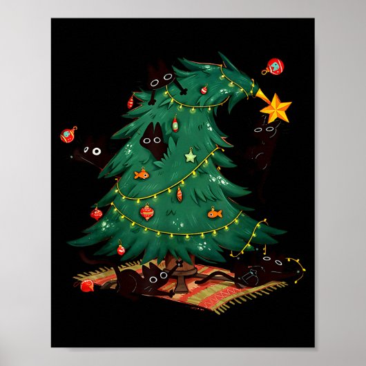 Funny Black Cats Christmas Xmas Tree Family Pajama Poster (Vorne)