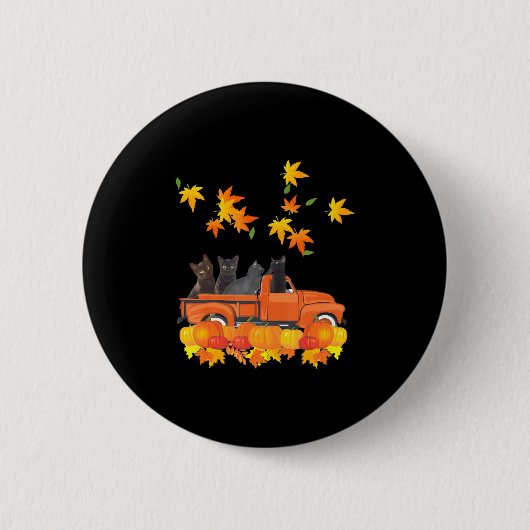 Funny Black Cats Lkw Autumn Pumpkin Mapsleaf Button (Vorderseite)