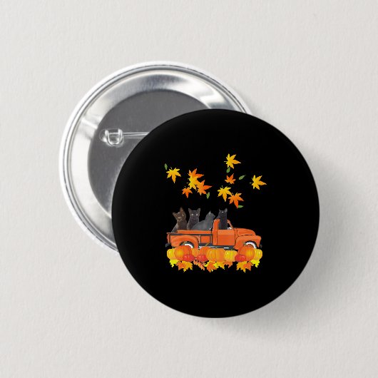 Funny Black Cats Lkw Autumn Pumpkin Mapsleaf Button (Vorne & Hinten)
