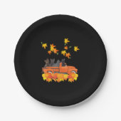 Funny Black Cats Lkw Autumn Pumpkin Mapsleaf Pappteller (Vorderseite)