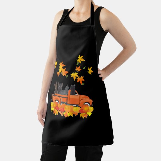 Funny Black Cats Lkw Autumn Pumpkin Mapsleaf Schürze (InSitu)