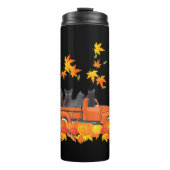 Funny Black Cats Lkw Autumn Pumpkin Mapsleaf Thermosbecher (Vorderseite)