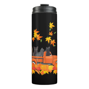 Funny Black Cats Lkw Autumn Pumpkin Mapsleaf Thermosbecher