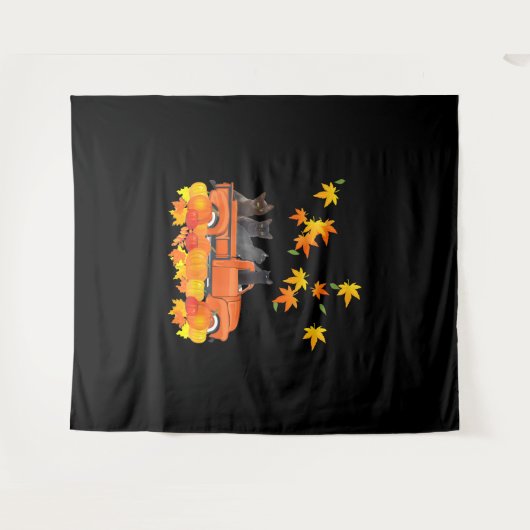 Funny Black Cats Lkw Autumn Pumpkin Mapsleaf Wandteppich (Vorderseite (Horizontal))