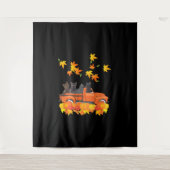 Funny Black Cats Lkw Autumn Pumpkin Mapsleaf Wandteppich (Vorderseite)