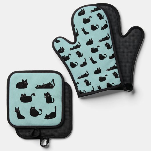 Funny Black Cats Ofenhandschuh & Topflappen-Set (Vorderseite/Rückseite)