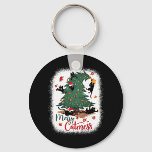 Funny Black Cats Weihnachtsbaum Merry Catmess Katz Schlüsselanhänger