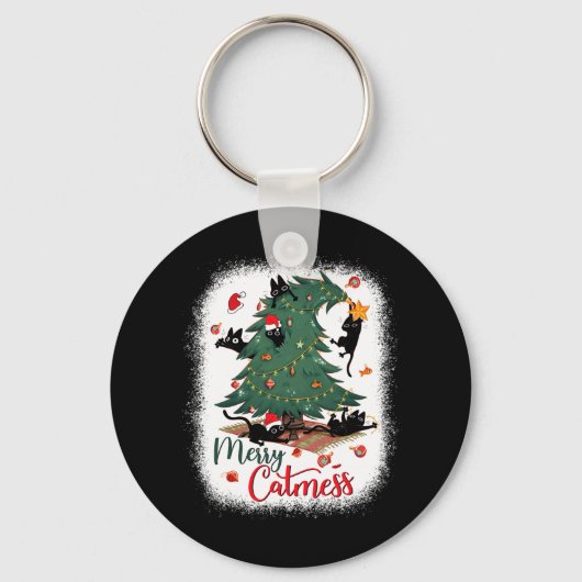 Funny Black Cats Weihnachtsbaum Merry Catmess Katz Schlüsselanhänger (Vorderseite)