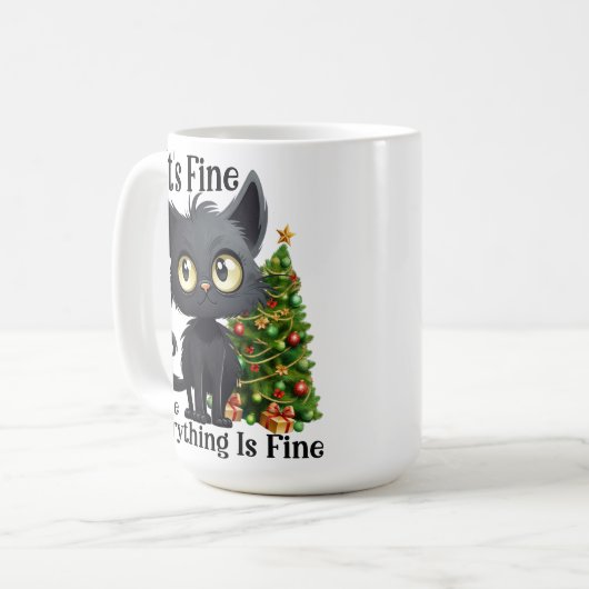 FUNNY BLACK CHRISTMAS CAT AND BAUM KAFFEETASSE (Vorderseite Links)