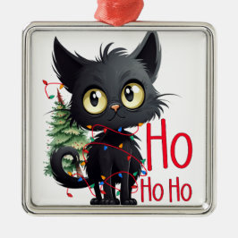 FUNNY BLACK CHRISTMAS CAT WITH TREM ORNAMENT AUS METALL