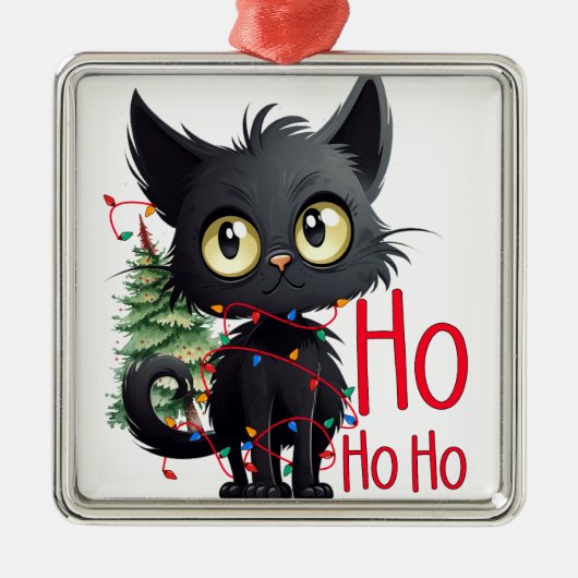 FUNNY BLACK CHRISTMAS CAT WITH TREM ORNAMENT AUS METALL (Vorne)