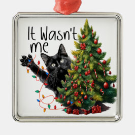 FUNNY BLACK CHRISTMAS CAT WITH TREM ORNAMENT AUS METALL