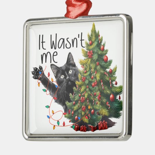 FUNNY BLACK CHRISTMAS CAT WITH TREM ORNAMENT AUS METALL (Links)