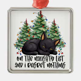 FUNNY BLACK CHRISTMAS CAT WITH TREM ORNAMENT AUS METALL