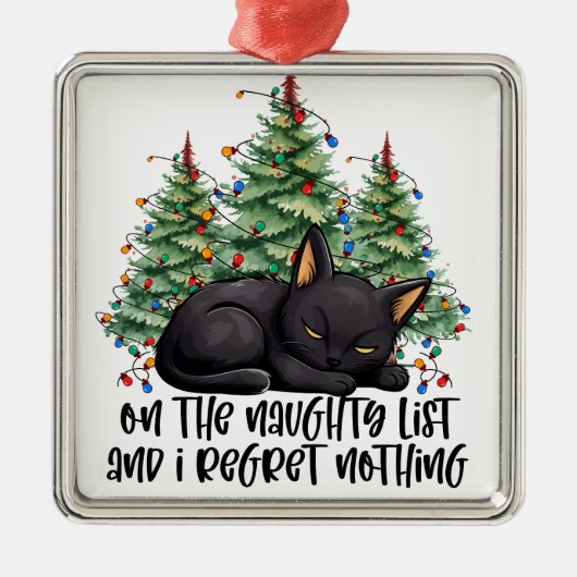 FUNNY BLACK CHRISTMAS CAT WITH TREM ORNAMENT AUS METALL (Vorne)