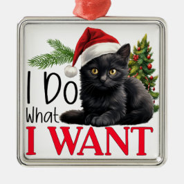 FUNNY BLACK CHRISTMAS CAT WITH TREM ORNAMENT AUS METALL