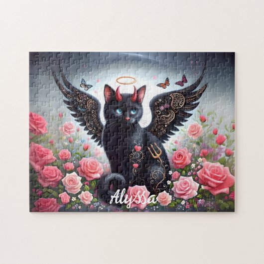 Funny Black Demon und Angel Cat Puzzle (Horizontal)