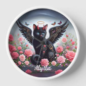 Funny Black Demon und Angel Cat Uhr (Vorderseite)