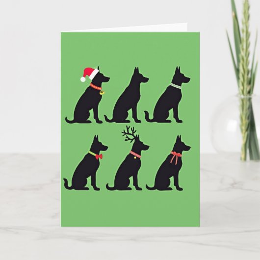 Funny Black Dog Grid Weihnachtskarte Santa Reindee Karte (Vorderseite)