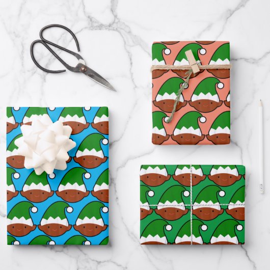 Funny Black Elf Face Geschenkpapier Set (Vorderseite)