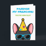 Funny Black French Bulldog Frenchie Birthday Card Karte<br><div class="desc">Wenn Sie jemanden kennen, der französische Bullhunde Lieben hat und einen guten Spaß hat, ist diese lustige Geburtstagskarte ideal, um sie an ihrem besonderen Tag zu schicken. Das Design zeigt eine Cartoon-Art-Abbildung eines schwarz gefärbten französischen Bulldoggen mit einem Party Hut und Sonnenbrille mit der Aufschrift "Verzeihen Sie meine Franzosen! Du...</div>