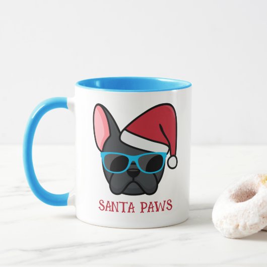 Funny Black Frenchie Santa Paws Weihnachten Tasse (Mit Donut)