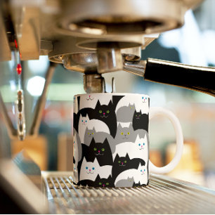 Funny Black Gray and White Kitty Cat Pattern Kaffeetasse